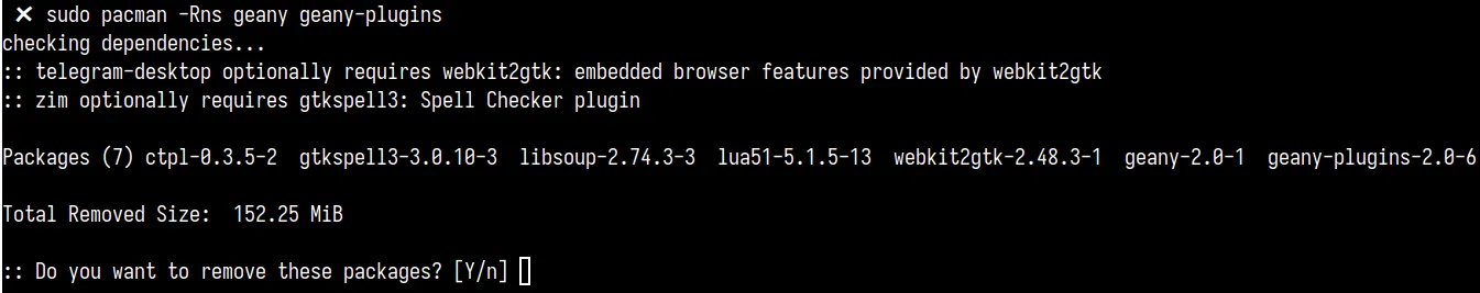 pacman -Rs command usage