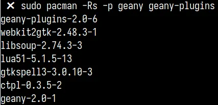 pacman -p command usage along with -Rs flags, and everything works well