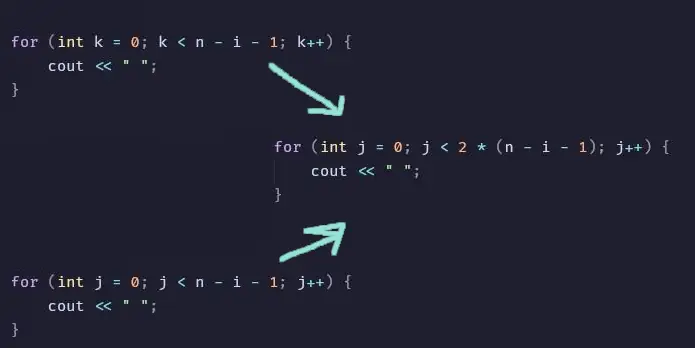 Pattern problems in C++ illustration for pattern 19 method 2